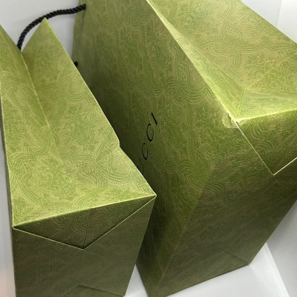 Gucci Olive Patterned Shopping Bags with Black Handles (Set of 2)